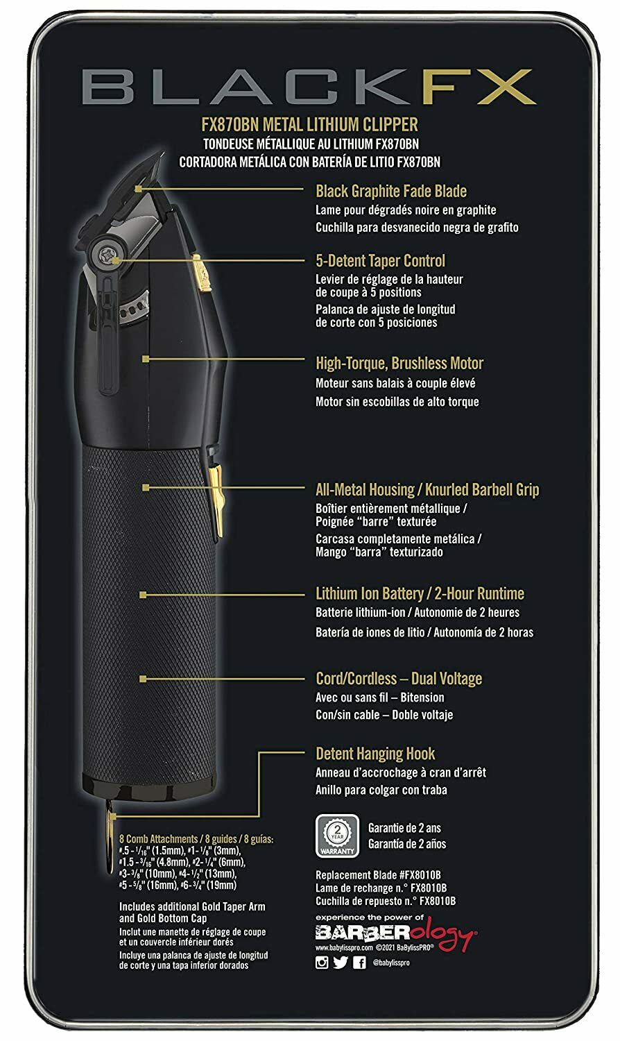 Babyliss Pro FXFX870BN BlackFX Professional Cordless Clippers Ferrari Engine-NEW