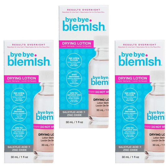 3 Bottles Bye Bye Blemish Acne Drying Lotion, Reduce Pimples Overnight 1oz