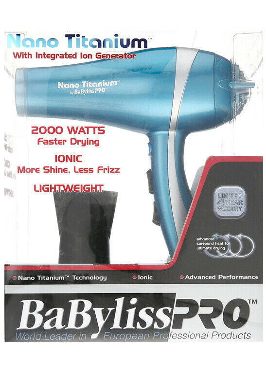 Babyliss Pro Nano Titanium Mid-Size Ionic Hair Dryer 2000 Watt, Blue