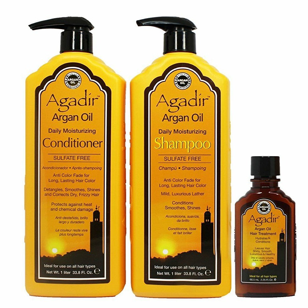 AGADIR Oil Daily Moisturizing Shampoo & Conditioner 33.8 OZ & Hair Treatment 4