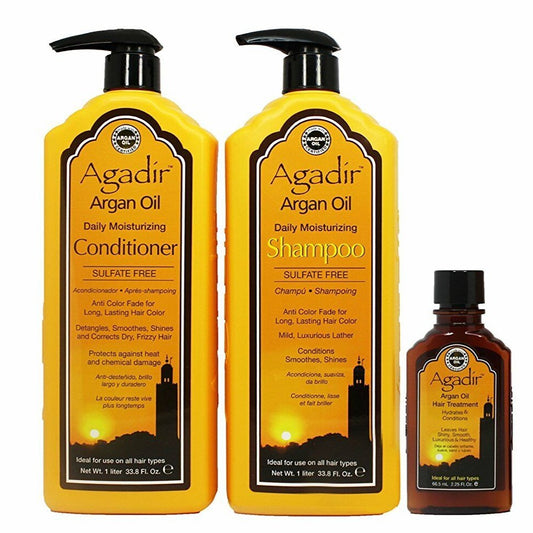 AGADIR Oil Daily Moisturizing Shampoo & Conditioner 33.8 OZ & Hair Treatment 4