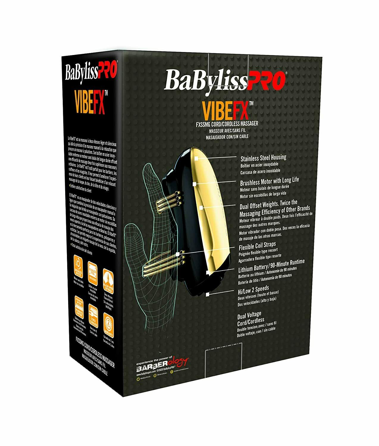 BaByliss PRO VibeFx Gold Massager Cord/Cordless Stainless Steel FXSSMG