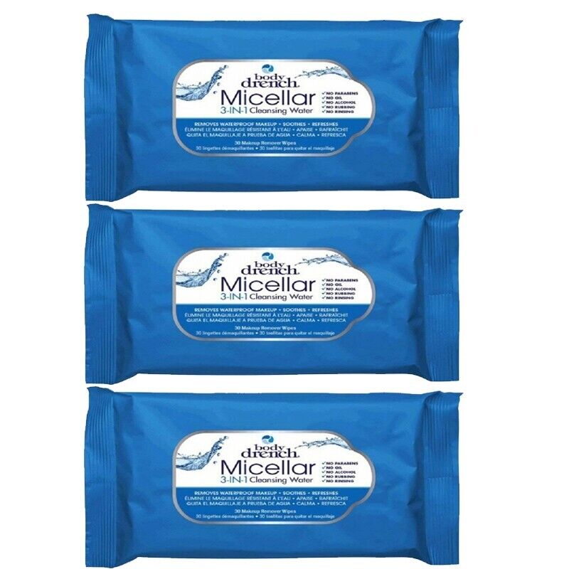 3 Packs BODY DRENCH MICELLAR CLEANSING WATER WIPES 30 Ct.