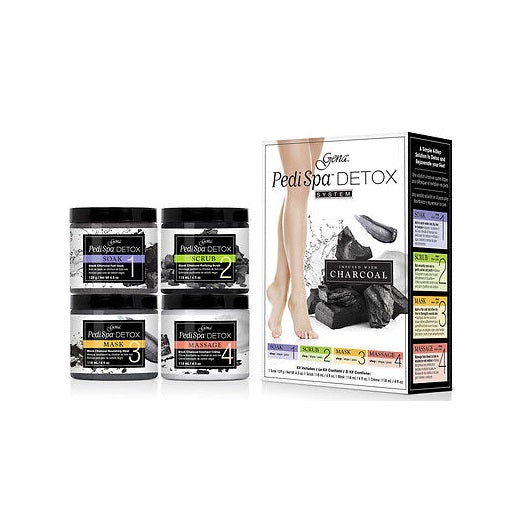 GENA PediSpa Detox System Charcoal 4 Steps Soak, Scrub, Mask & Massage