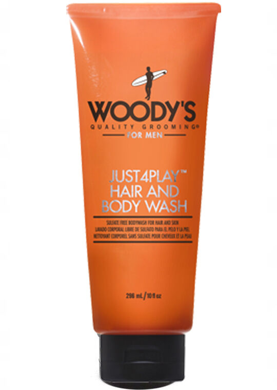 WOODY’S Just 4 Play Body & Hair Wash 10 oz, Sulfate-Free Formula