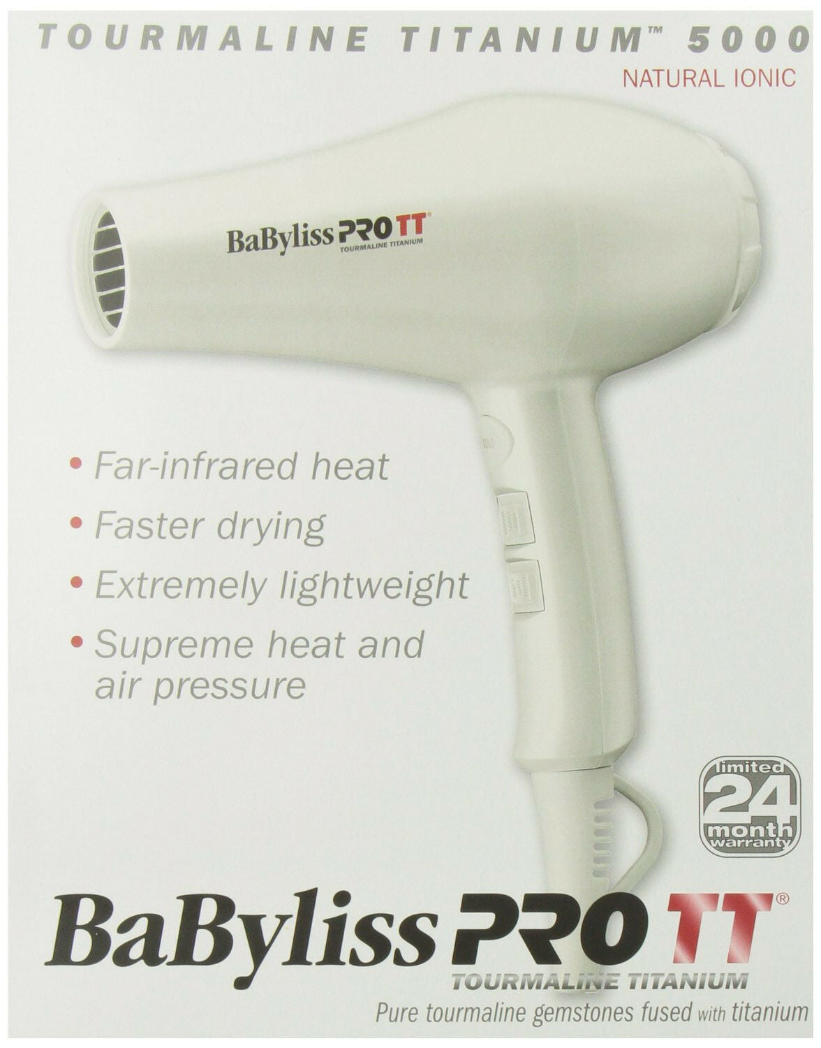 BABTTW5586 BABYLISS PRO TT TOURMALINE TITANIUM 5000 DRYER WHITE