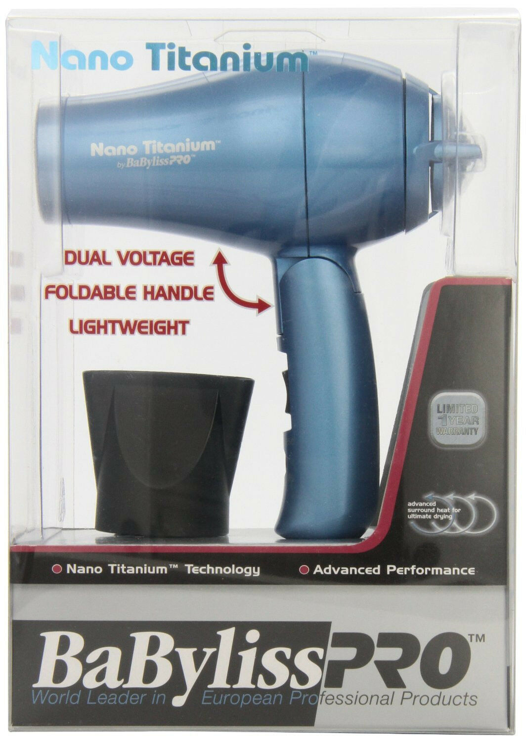 BABNT053T BABYLISS PRO NANO TITANIUM FOLDING TRAVEL HAIR DRYER BLUE